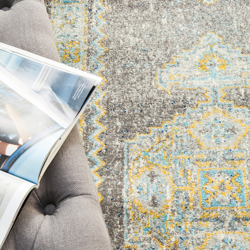 Grey Transitional Distressed Round Rug