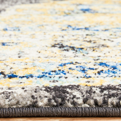 Yellow & Charcoal Transitional Distressed Round Rug