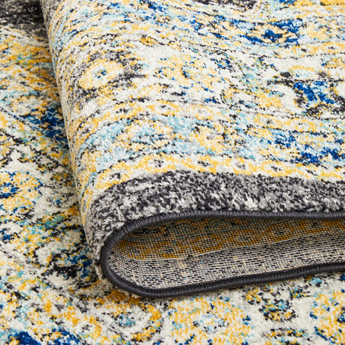 Yellow & Charcoal Transitional Distressed Round Rug
