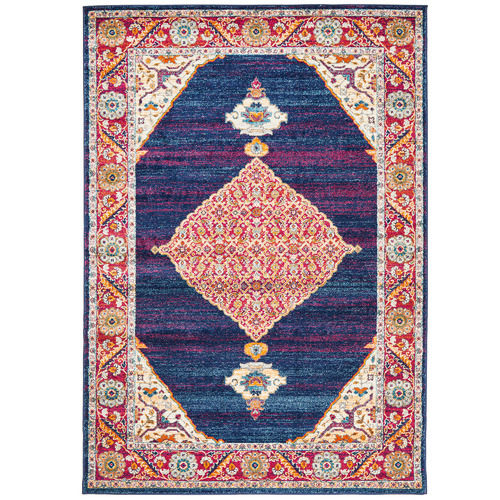 Royal Blue & Red Transitional Distressed Round Rug