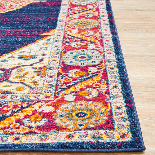Royal Blue & Red Transitional Distressed Round Rug
