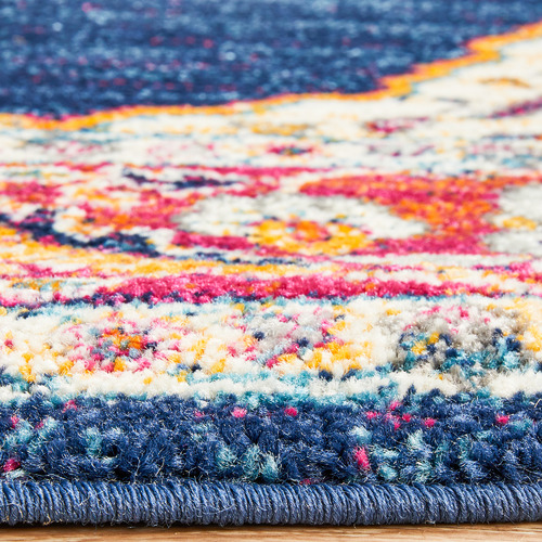 Royal Blue & Red Transitional Distressed Round Rug