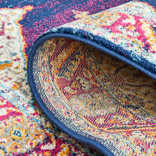 Royal Blue & Red Transitional Distressed Round Rug
