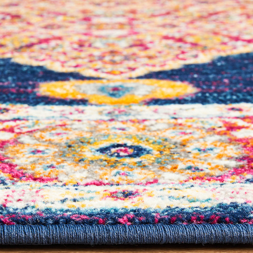 Royal Blue & Red Transitional Distressed Round Rug