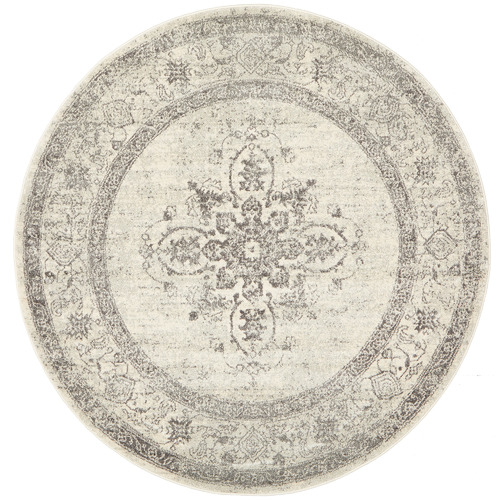 Silver & Grey Transitional Distressed Round Rug