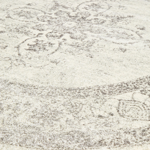 Silver & Grey Transitional Distressed Round Rug