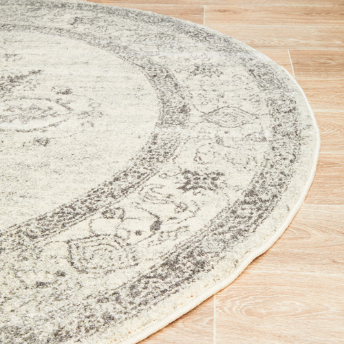Silver & Grey Transitional Distressed Round Rug