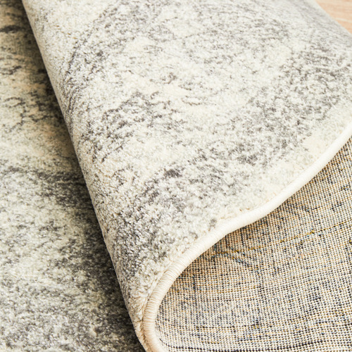 Silver & Grey Transitional Distressed Round Rug
