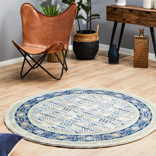 Network Rugs Blue Transitional Distressed Round Rug Temple & ster