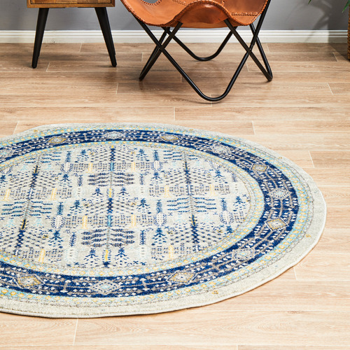 Network Rugs Blue Transitional Distressed Round Rug Temple & ster
