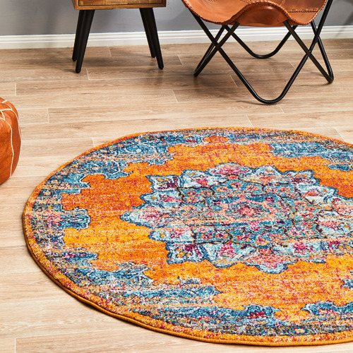 Network Rust Transitional Distressed Round Rug Temple & ster