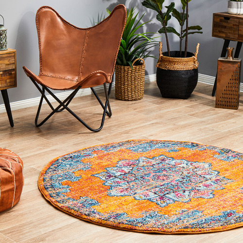 Network Rust Transitional Distressed Round Rug Temple & ster