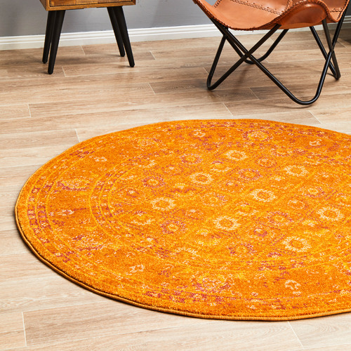 Network Burnt Orange Transitional Distressed Round Rug Temple & Webster
