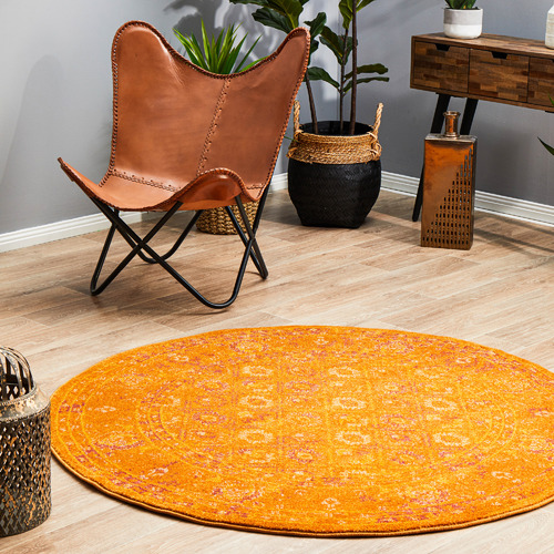 Network Burnt Orange Transitional Distressed Round Rug Temple Webster Network Burnt Orange Transitional, Burnt Orange Round Rugs