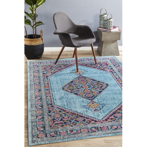 Blue Power Loomed Cotton Blend Rug