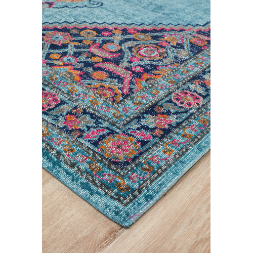 Blue Power Loomed Cotton Blend Rug