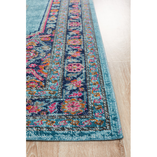 Blue Power Loomed Cotton Blend Rug