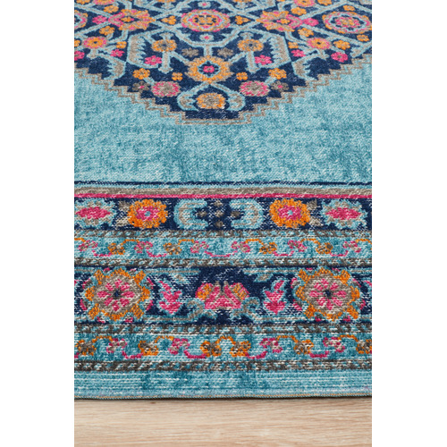 Blue Power Loomed Cotton Blend Rug