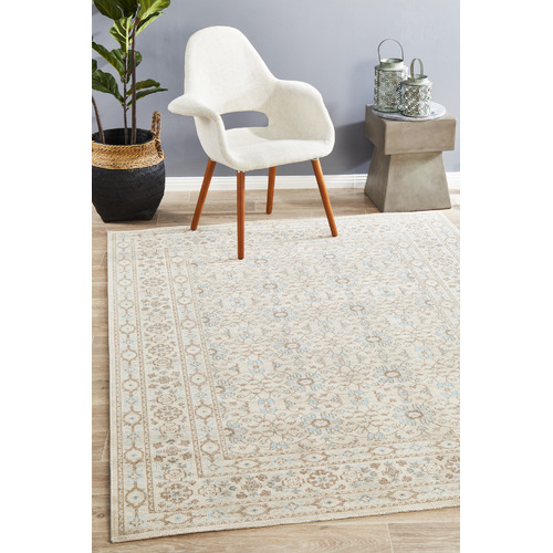 Bone & Blue Power Loomed Distressed Modern Rug