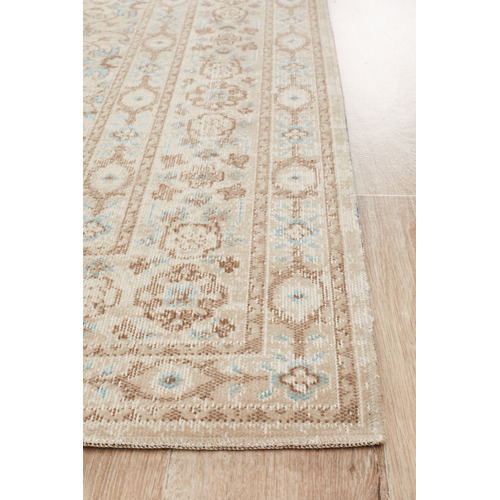 Bone & Blue Power Loomed Distressed Modern Rug