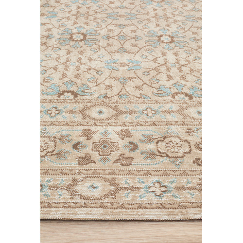 Bone & Blue Power Loomed Distressed Modern Rug