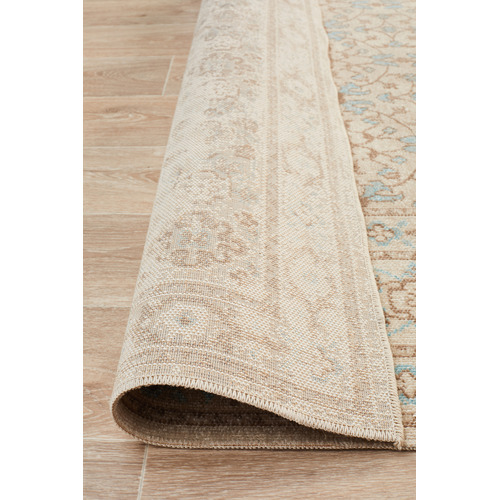 Bone & Blue Power Loomed Distressed Modern Rug