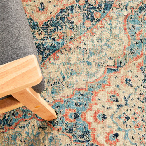 Navy & Cream Traditional Power Loomed Runner