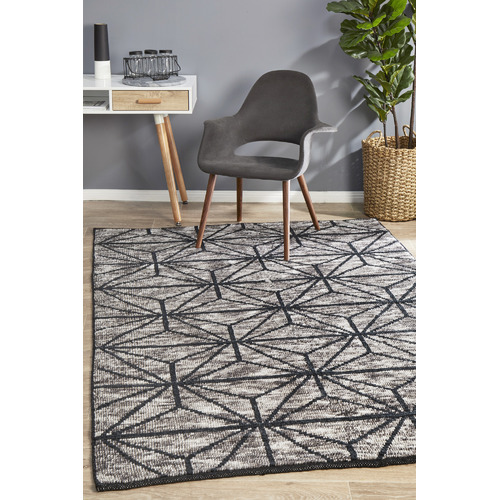 Hoffman Charcoal & Grey Hand Loomed Polyester Rug