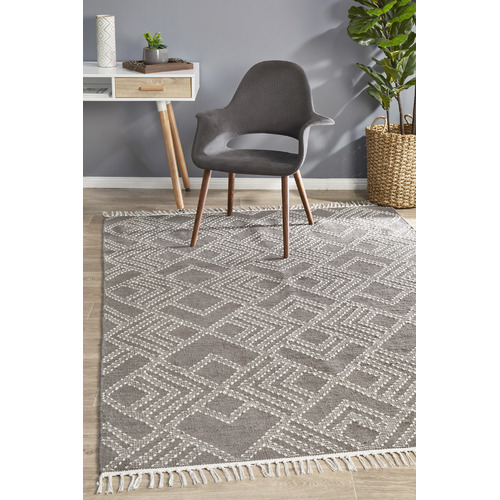 Thomas Grey & Natural White Hand Loomed Pure Wool Rug