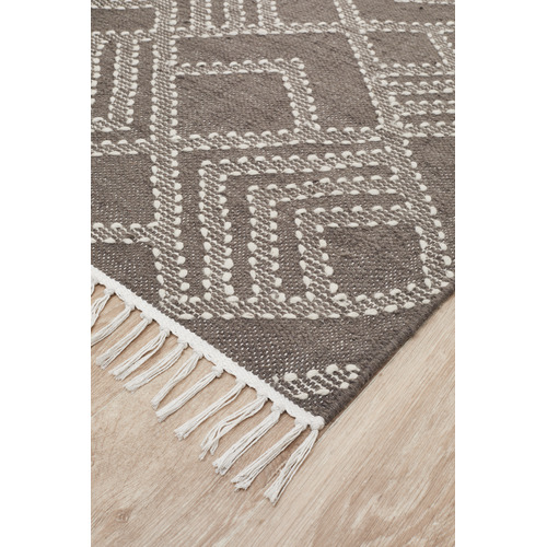 Thomas Grey & Natural White Hand Loomed Pure Wool Rug