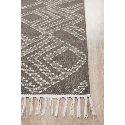 Thomas Grey & Natural White Hand Loomed Pure Wool Rug