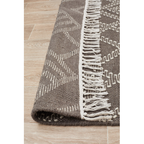 Thomas Grey & Natural White Hand Loomed Pure Wool Rug