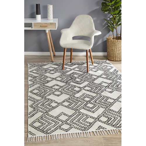 Casey Natural White & Black Hand Loomed Pure Wool Rug