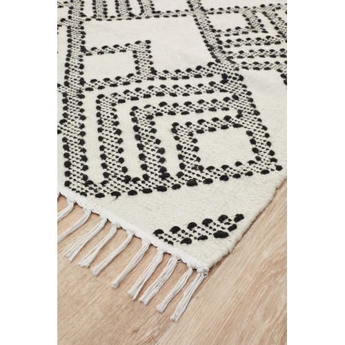 Casey Natural White & Black Hand Loomed Pure Wool Rug