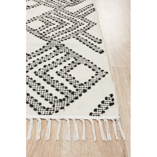 Casey Natural White & Black Hand Loomed Pure Wool Rug