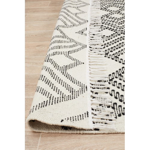 Casey Natural White & Black Hand Loomed Pure Wool Rug