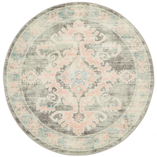 Dusty Pink Bohemian Round Rug Temple, Round Pink Area Rugs