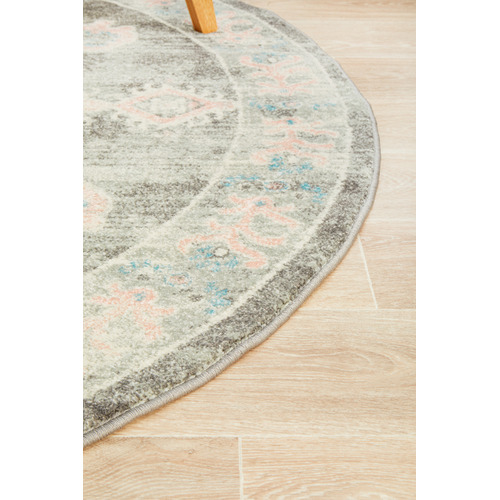 Grey & Dusty Pink Bohemain Round Rug
