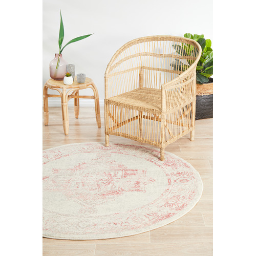 Rose Power-Loomed Bohemain Round Rug
