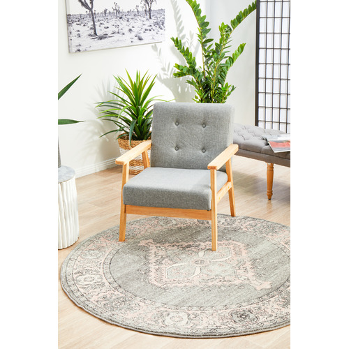 Grey Power-Loomed Bohemain Round Rug