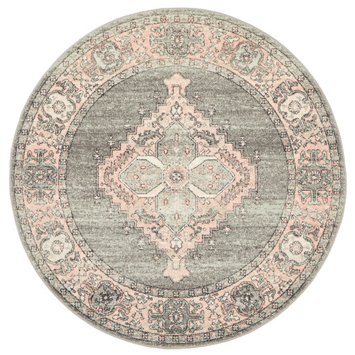 Grey Power-Loomed Bohemain Round Rug