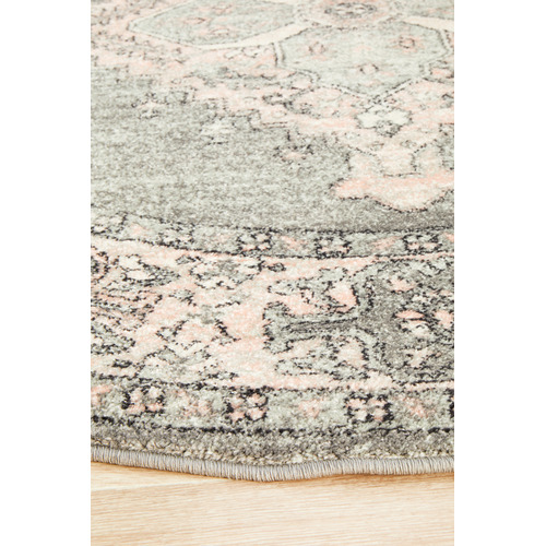 Grey Power-Loomed Bohemain Round Rug