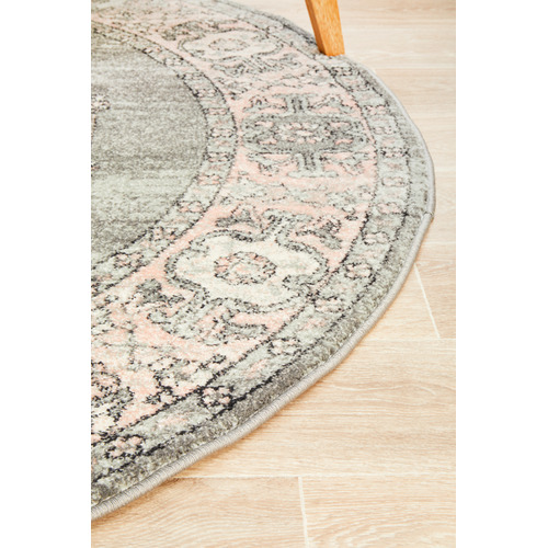Grey Power-Loomed Bohemain Round Rug