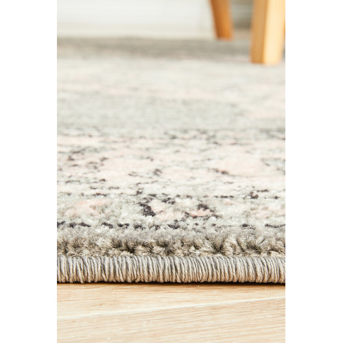 Grey Power-Loomed Bohemain Round Rug