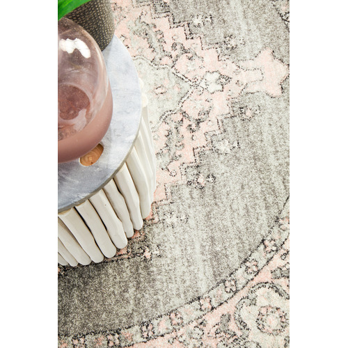 Grey Power-Loomed Bohemain Round Rug
