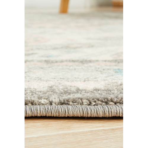 Silver Power-Loomed Bohemain Round Rug