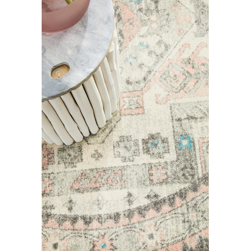 Silver Power-Loomed Bohemain Round Rug