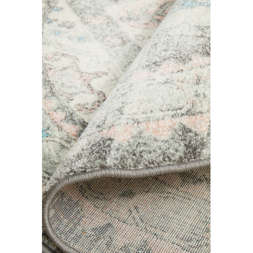 Silver Power-Loomed Bohemain Round Rug
