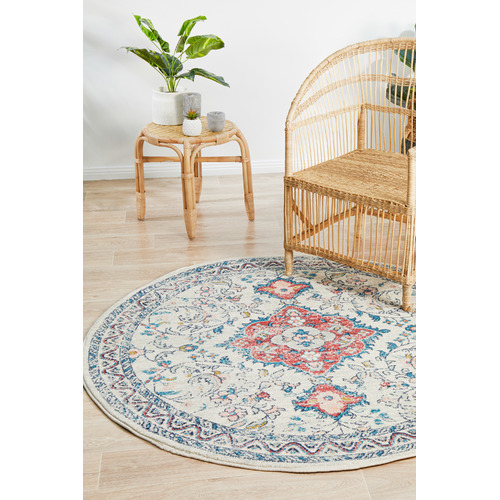 Pastel Power-Loomed Bohemain Round Rug
