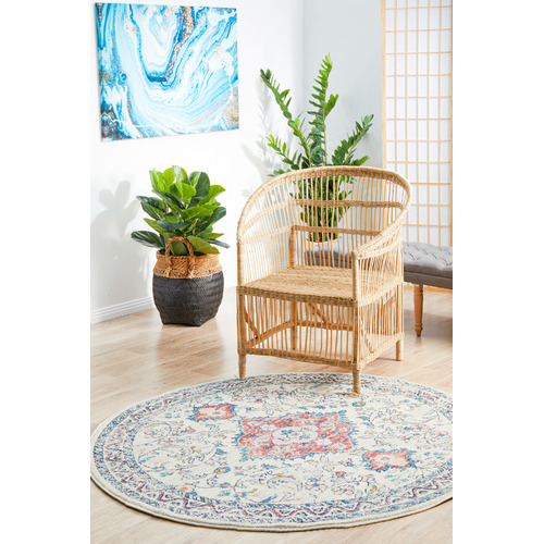 Pastel Power-Loomed Bohemain Round Rug